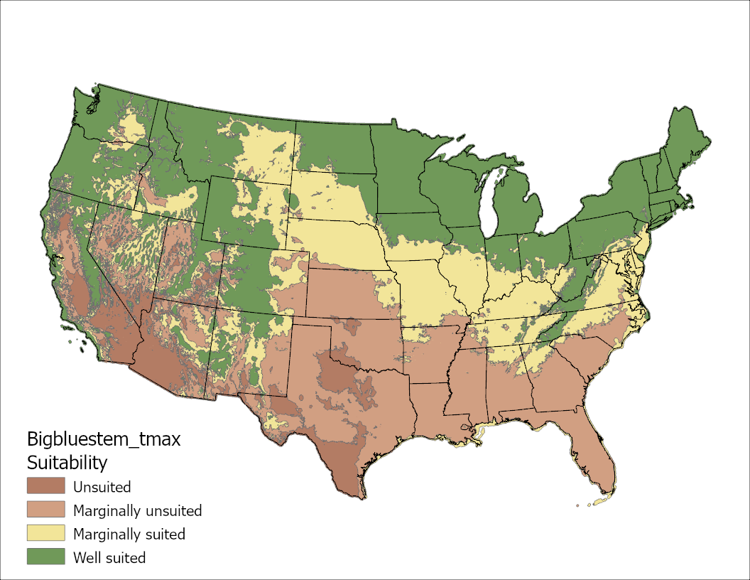 Big Bluestem Temperature Maximum US Map