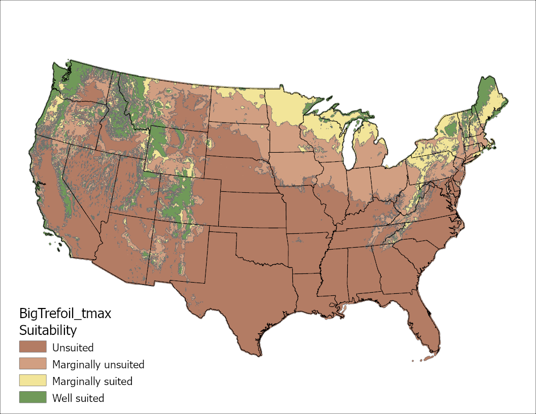 Big Trefoil Temperature Maximum US Map