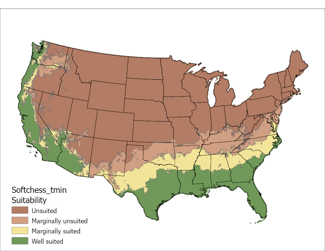 Softchess Temperature Minimum US Map
