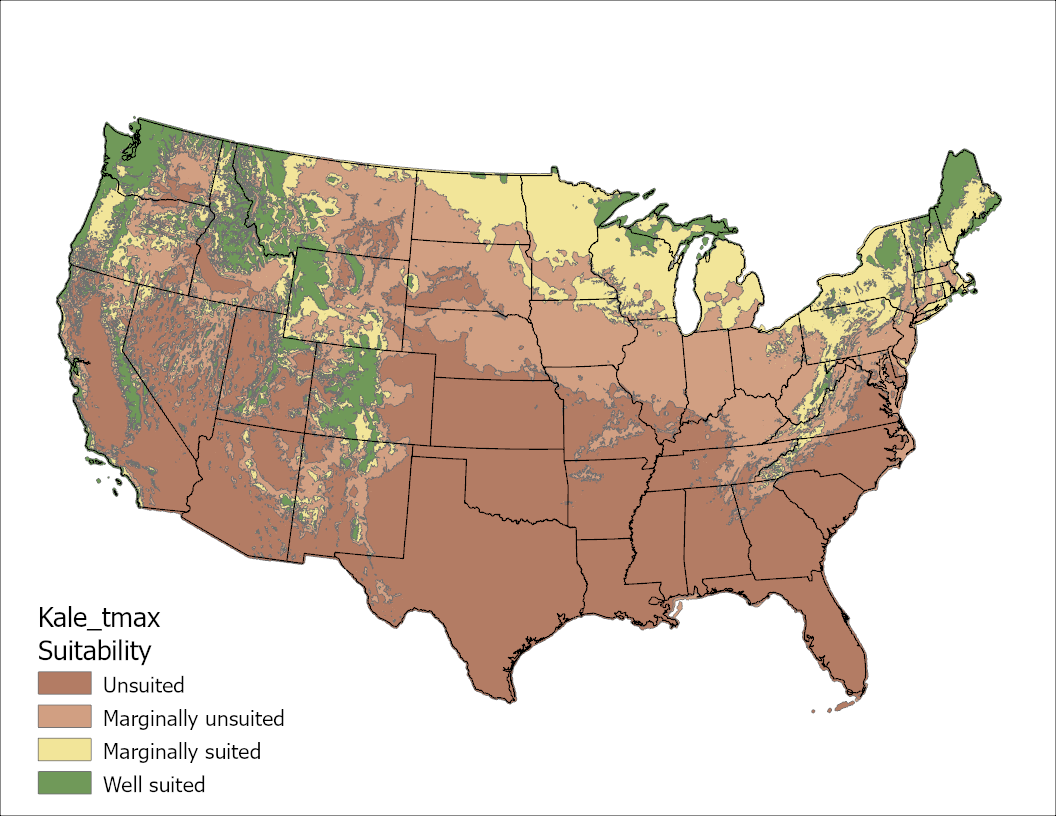 Kale Temperature Maximum US Map