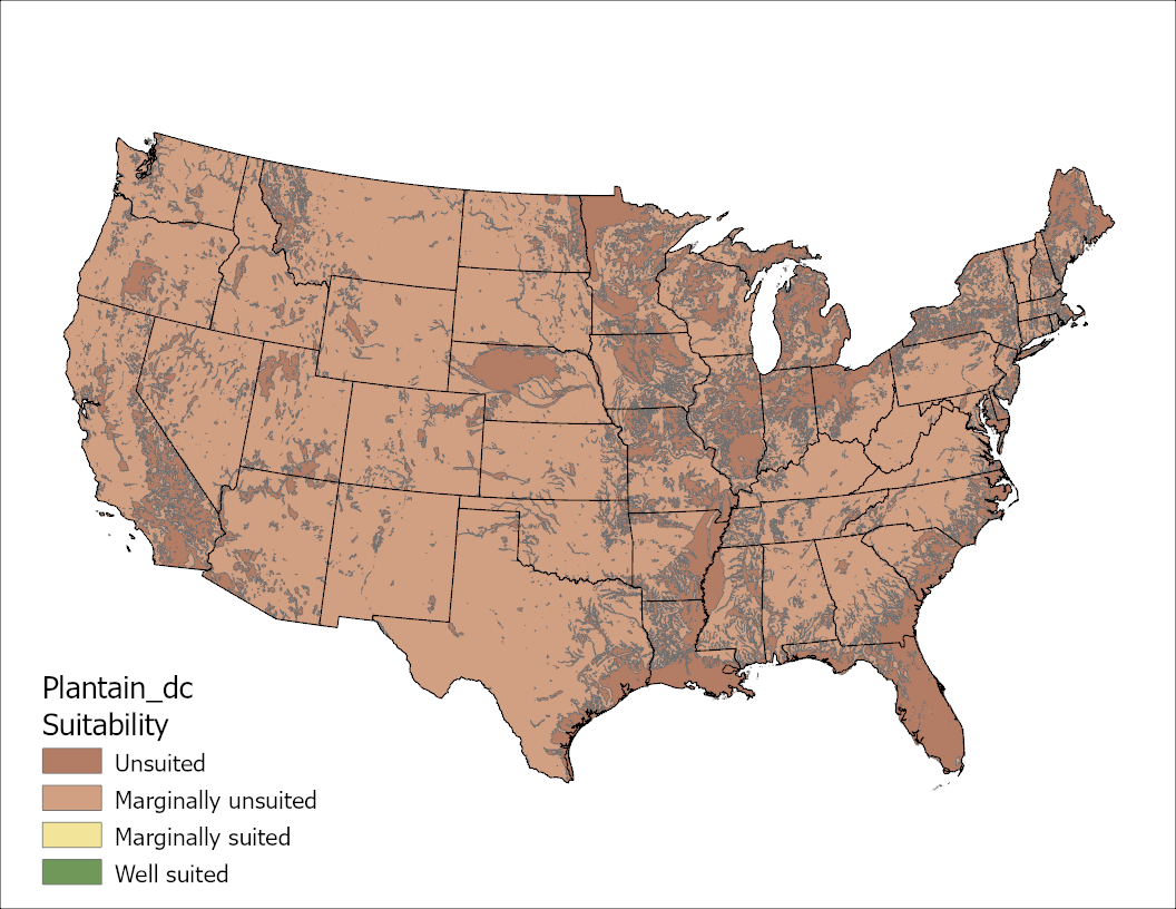 Narrow-Leafed Plantain Drainage US Map