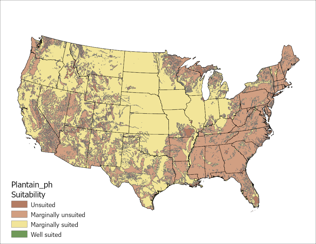 Narrow-Leafed Plantain pH US Map