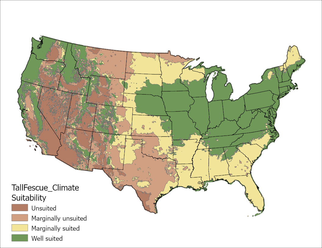 Tall Fescue Climate US Map