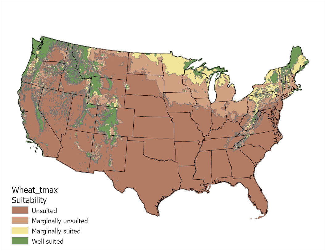 Wheat Temperature Maximum US Map